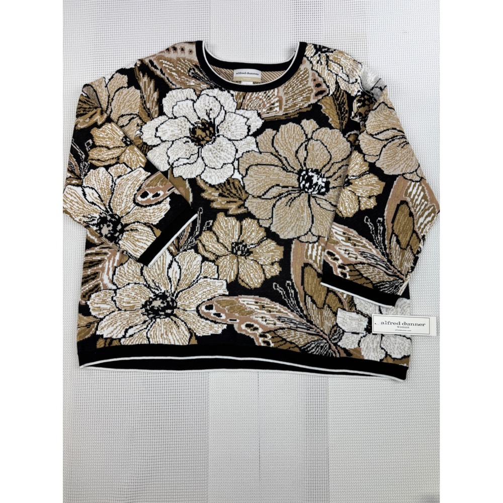 Alfred Dunner Seville Floral Butterfly Knit Sweater Neutral 2X NWT - Picture 10 of 11